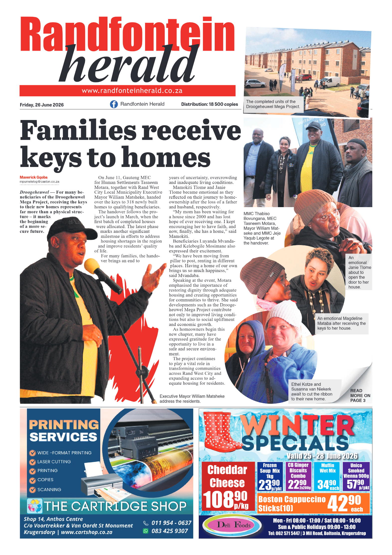 Randfontein Herald 26 June 2026 page 1