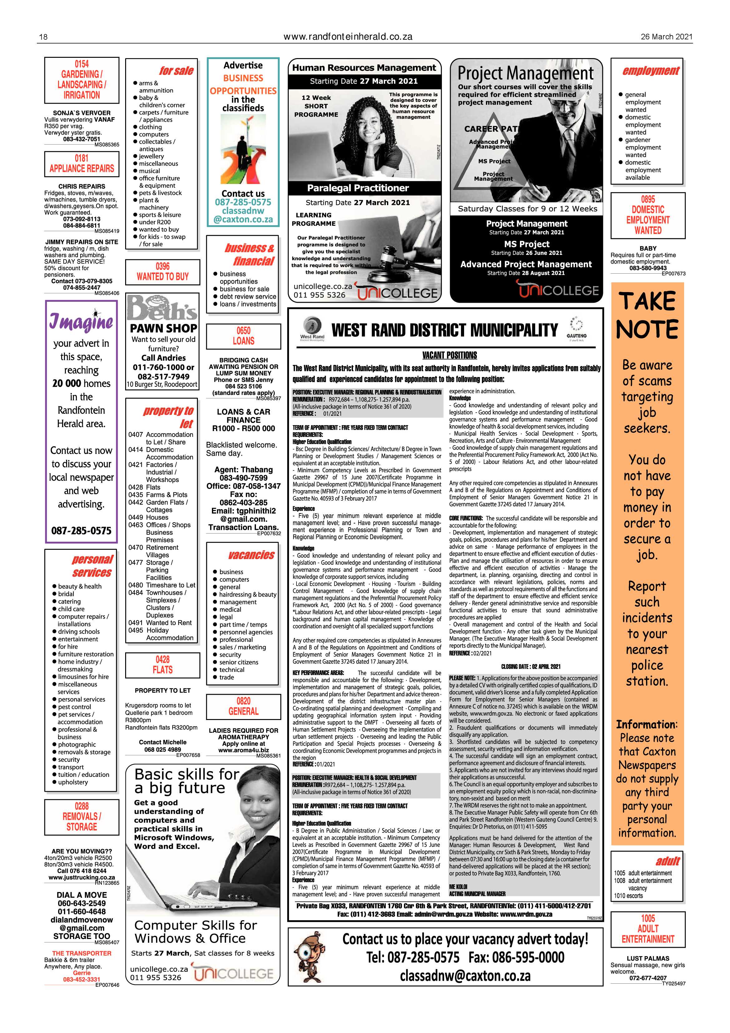 Randfontein Herald 26 March 2021 page 18