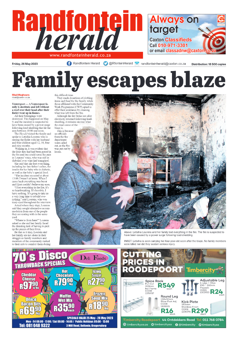 Randfontein Herald 26 May 2023 page 1