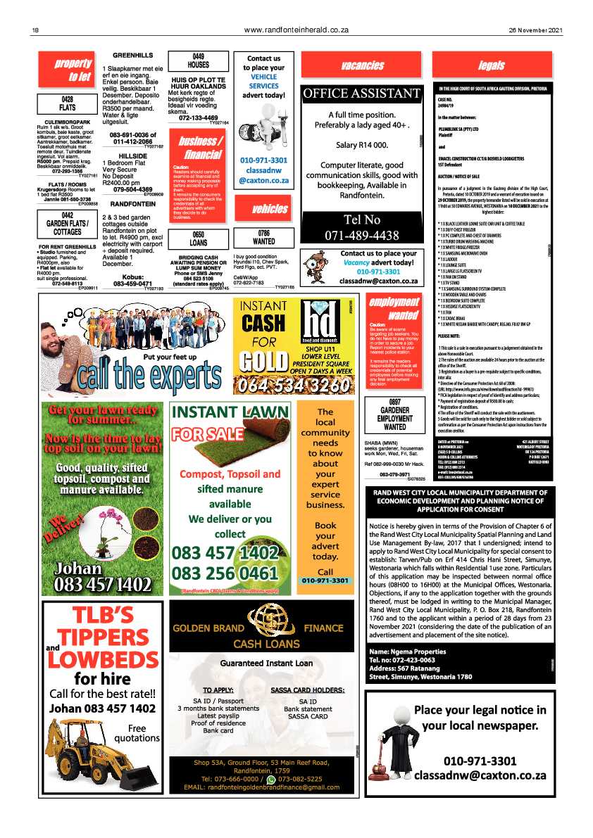 Randfontein Herald 26 November 2021 page 20
