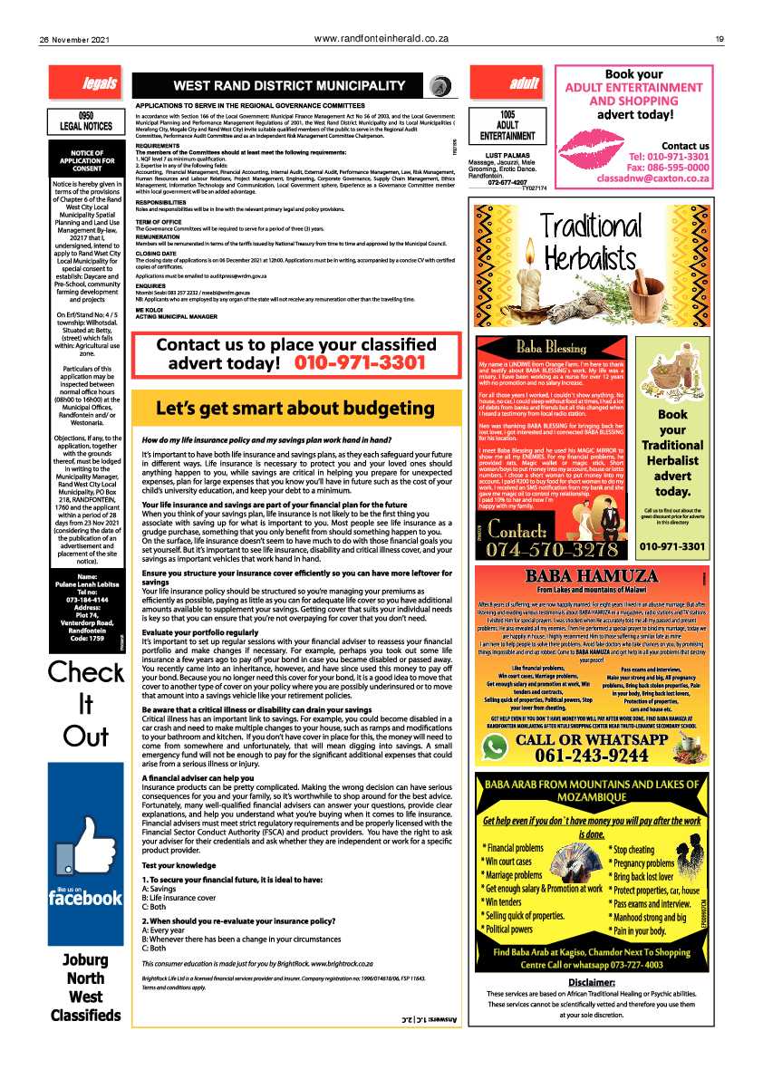 Randfontein Herald 26 November 2021 page 21