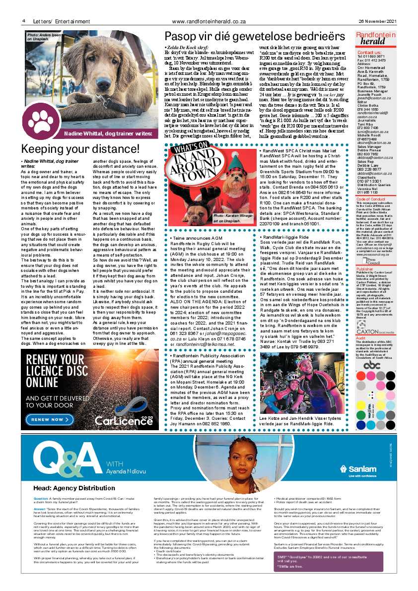 Randfontein Herald 26 November 2021 page 6