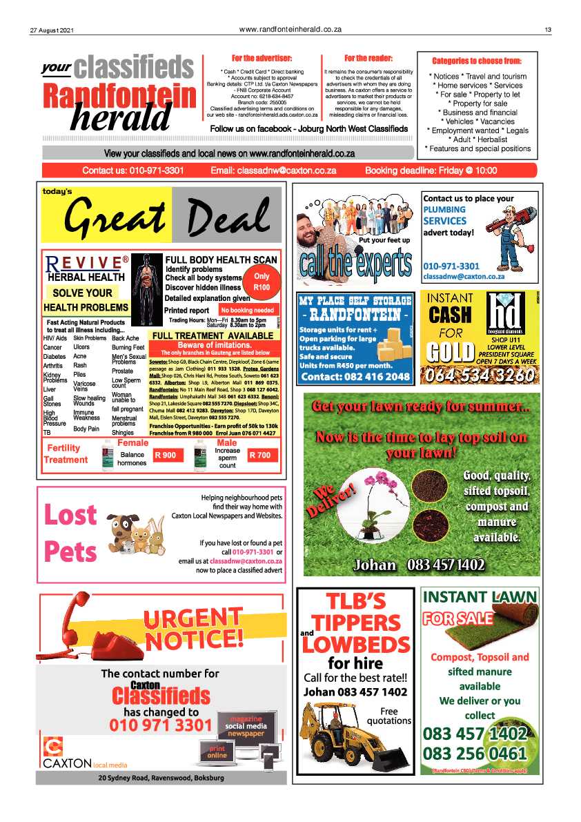 Randfontein Herald 27 August 2021 page 15