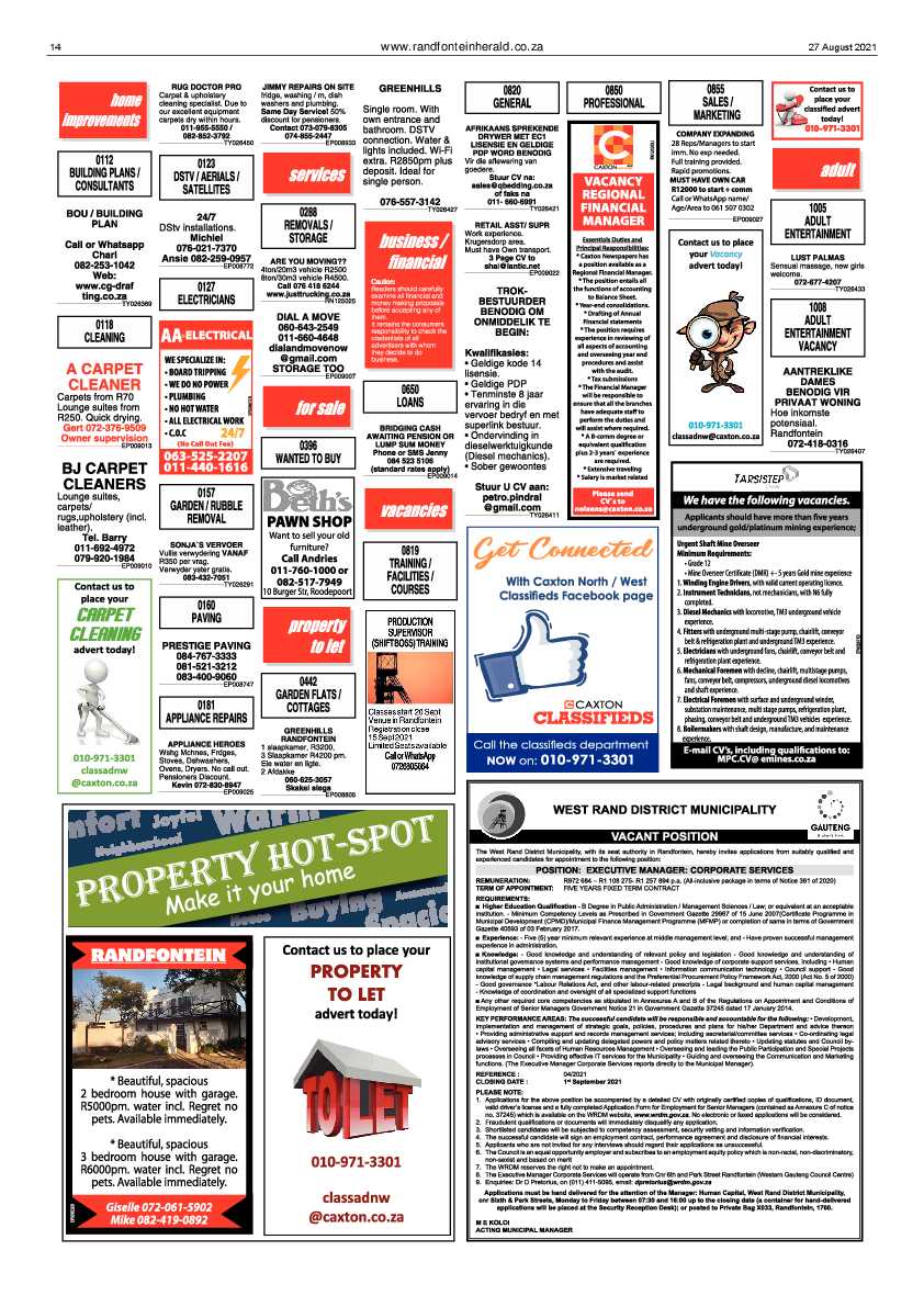 Randfontein Herald 27 August 2021 page 16