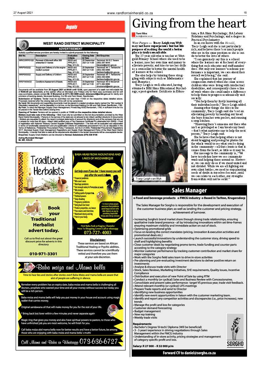 Randfontein Herald 27 August 2021 page 17