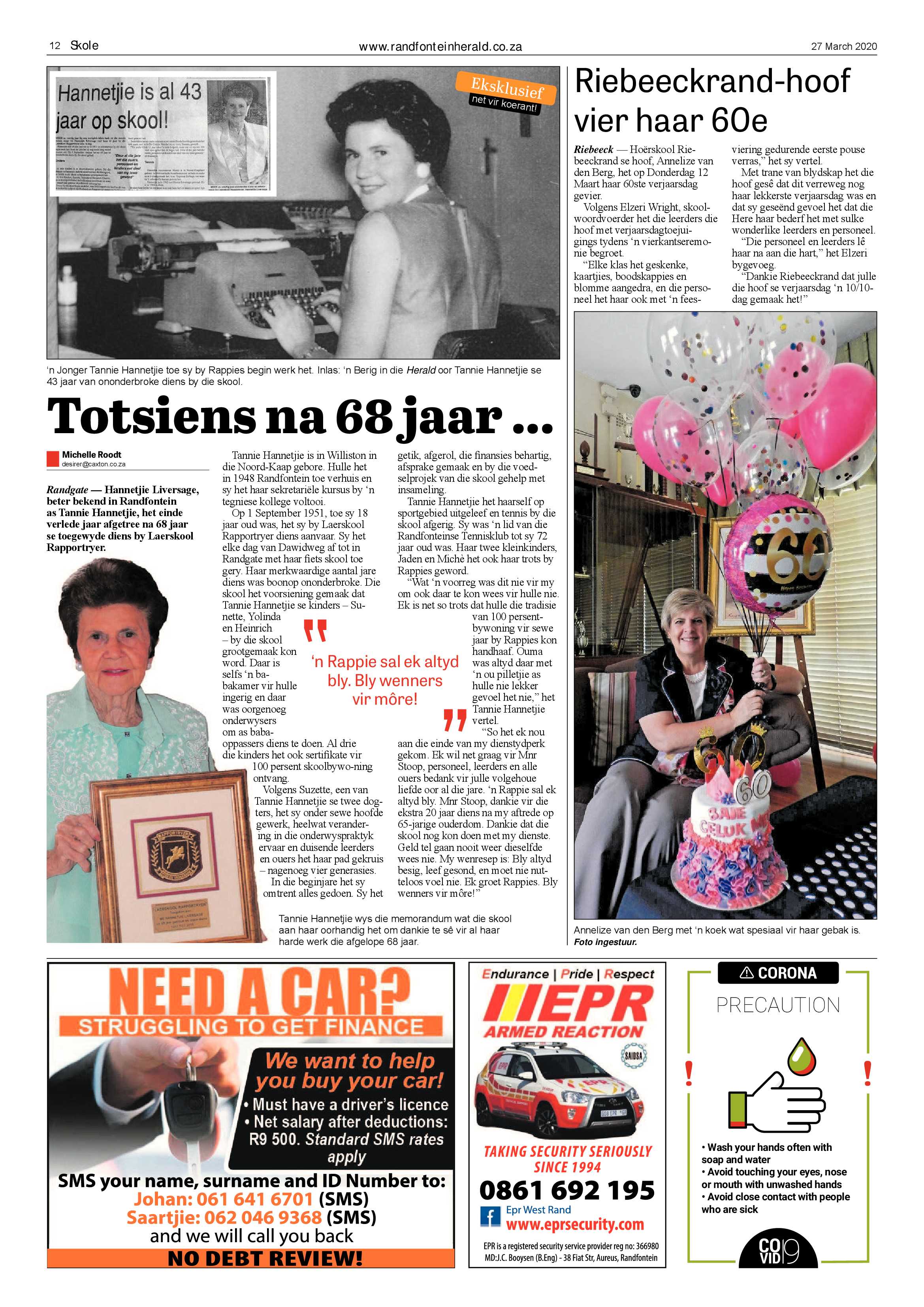 Randfontein Herald 27 March 2020 page 12