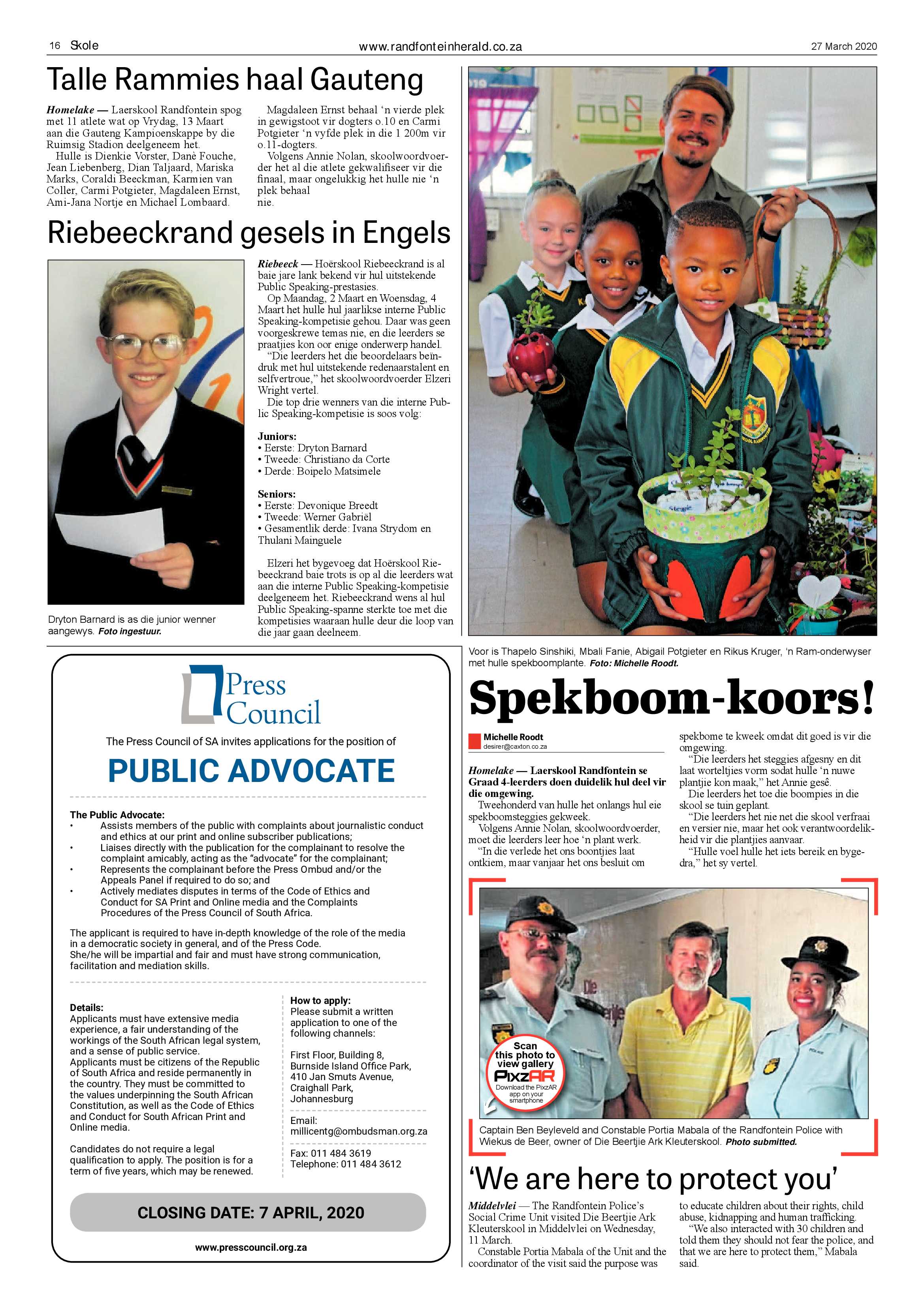 Randfontein Herald 27 March 2020 page 16