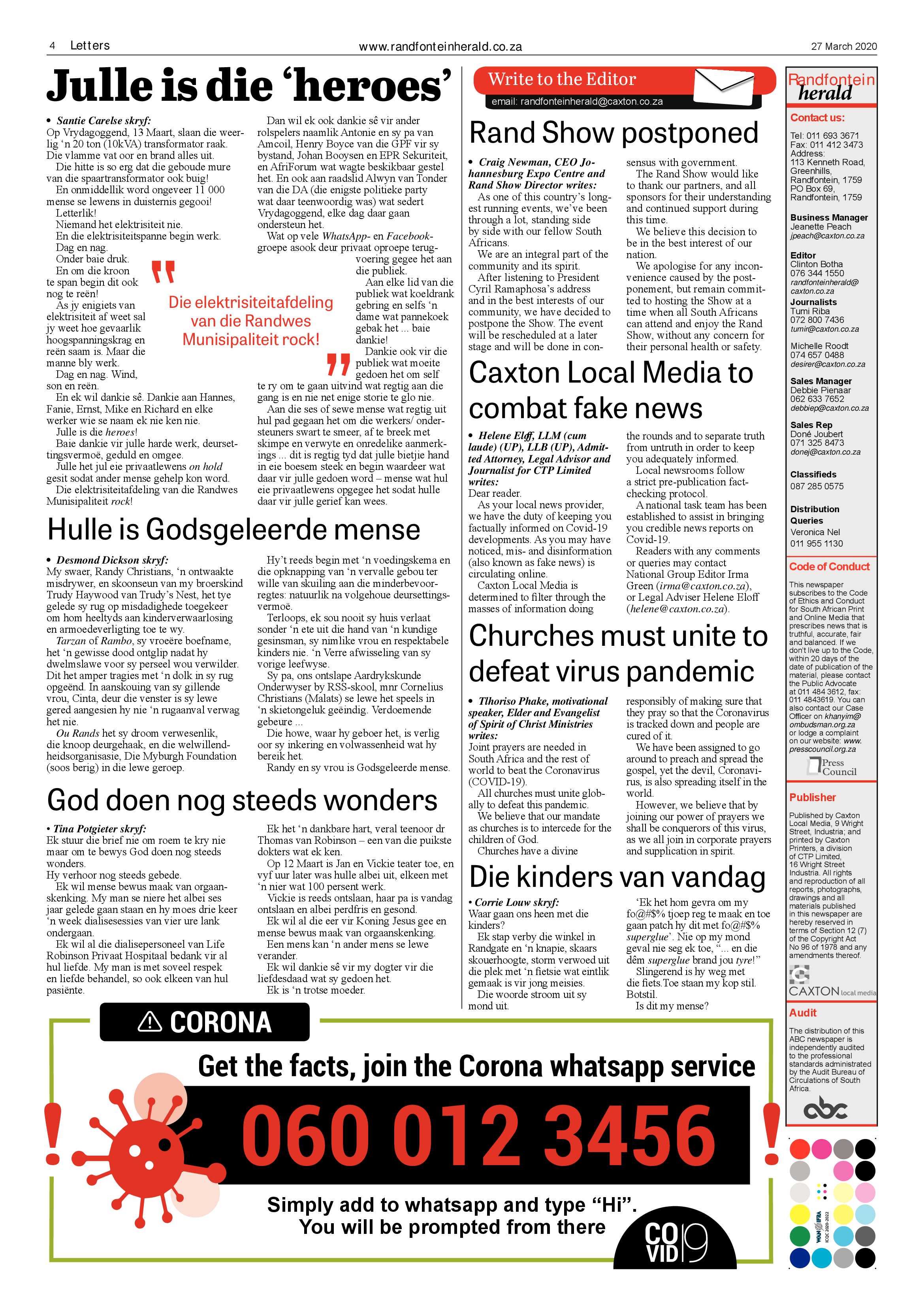 Randfontein Herald 27 March 2020 page 4