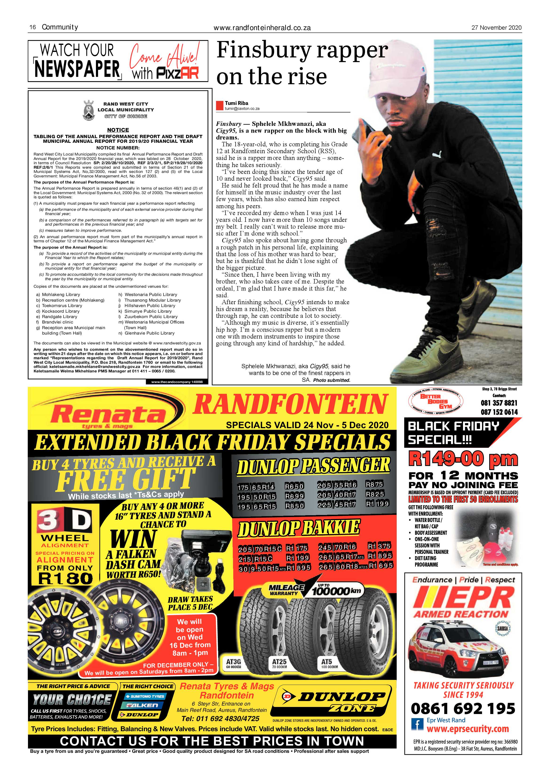 Randfontein Herald 27 November 2020 page 16