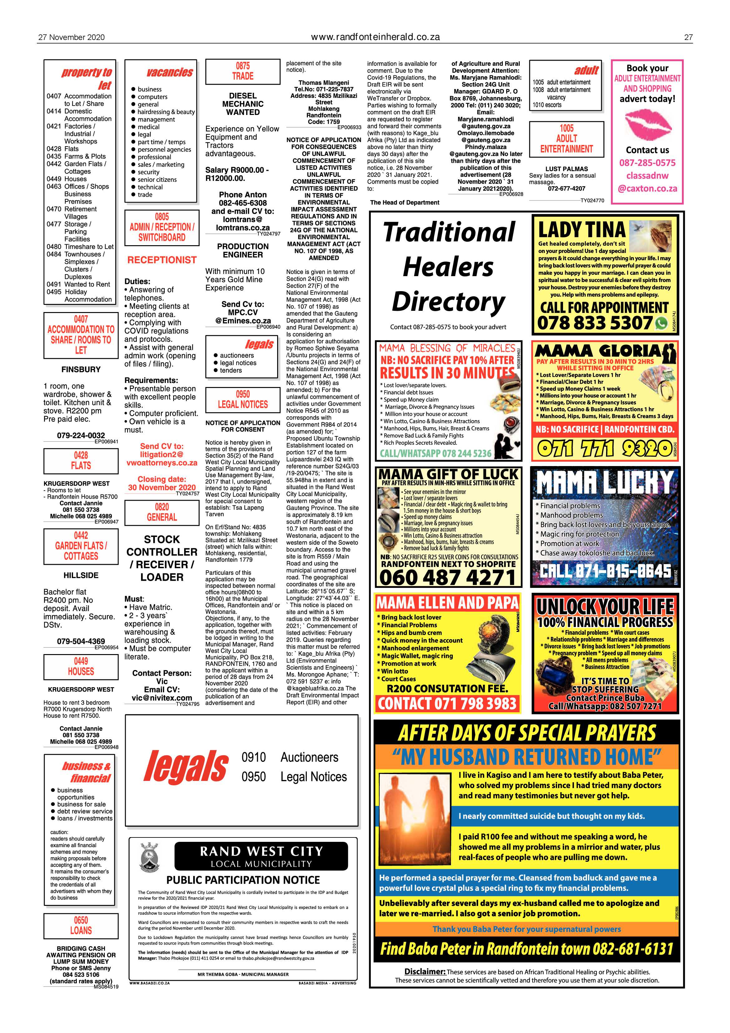 Randfontein Herald 27 November 2020 page 27