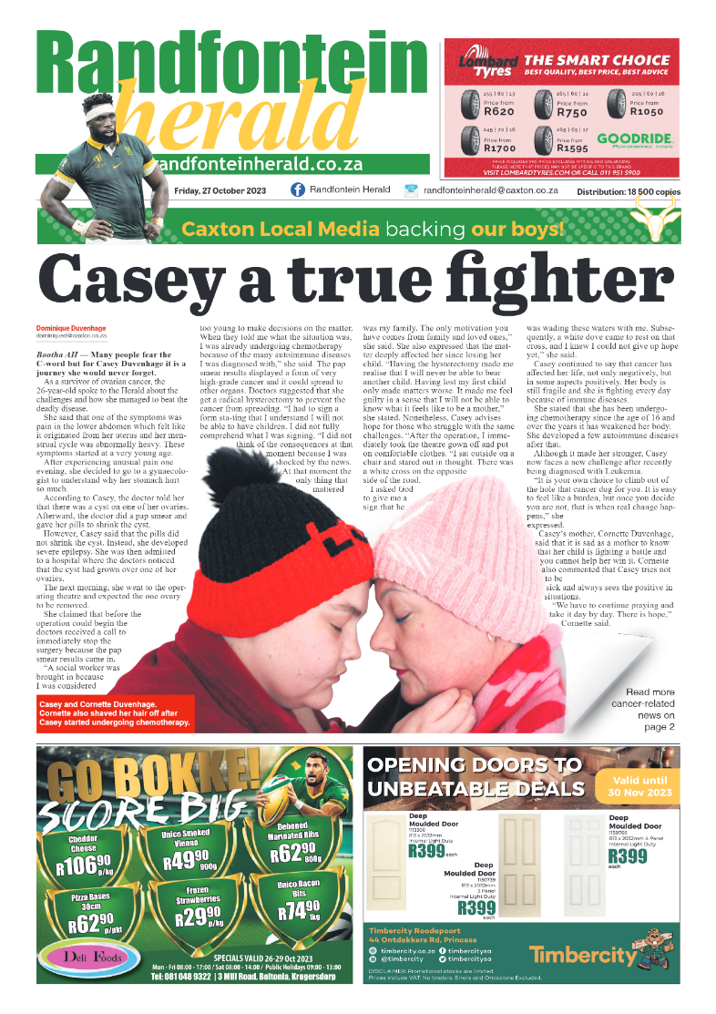 Randfontein Herald 27 October 2023 page 1