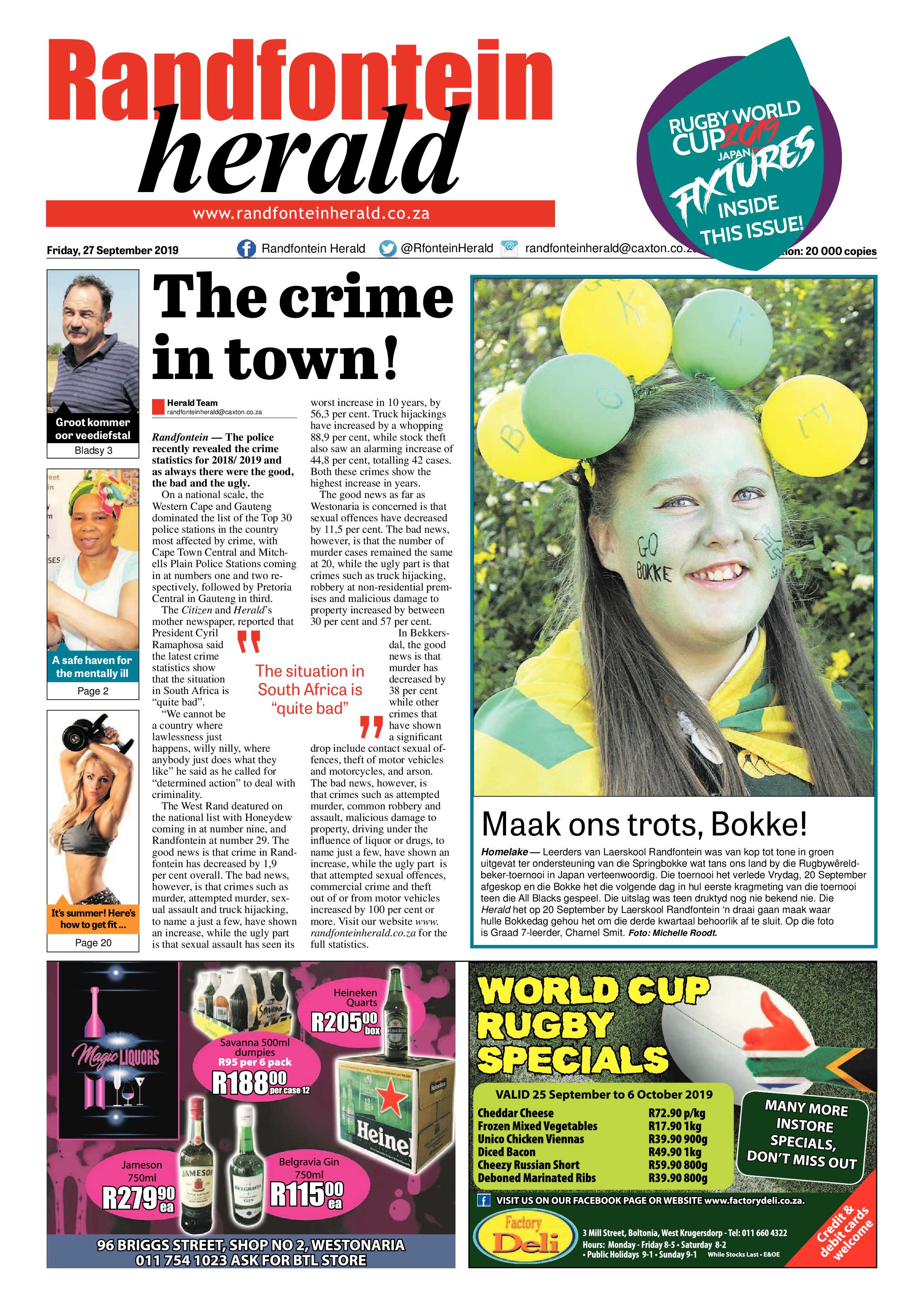 Randfontein Herald 27 September 2019 page 1