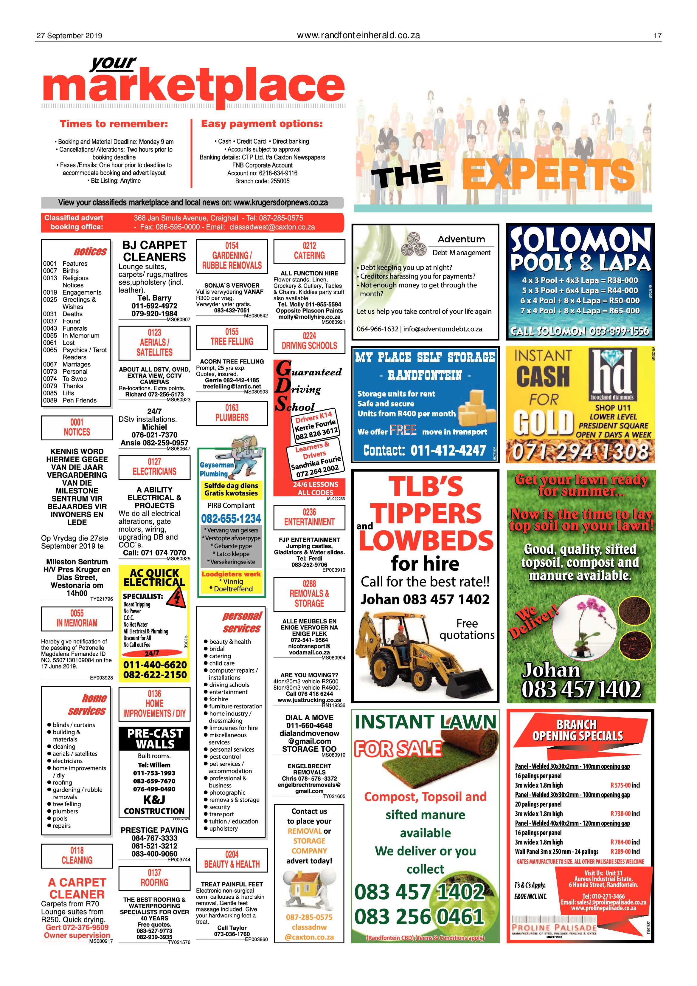 Randfontein Herald 27 September 2019 page 17