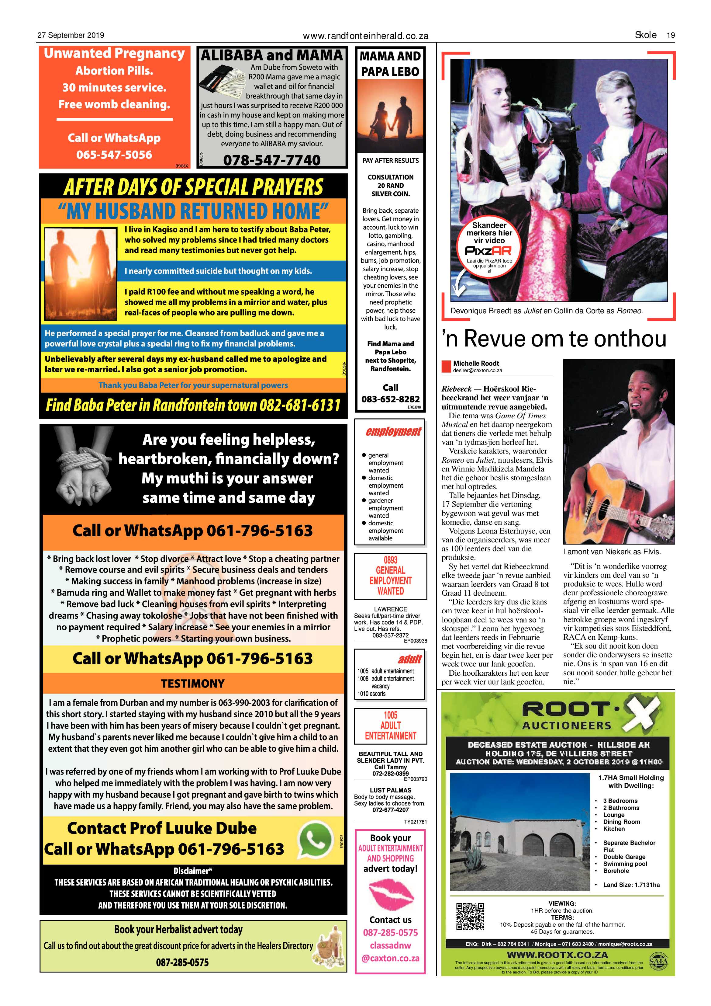 Randfontein Herald 27 September 2019 page 19