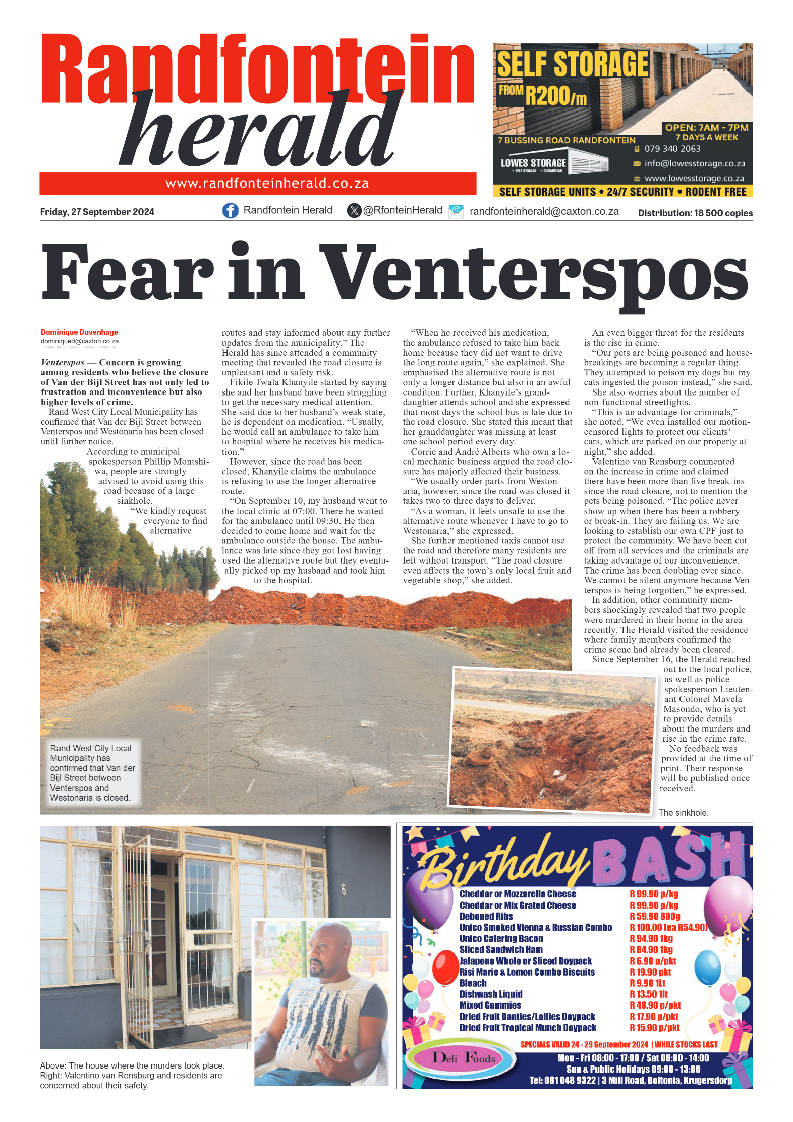 Randfontein Herald 27 September 2024 page 1