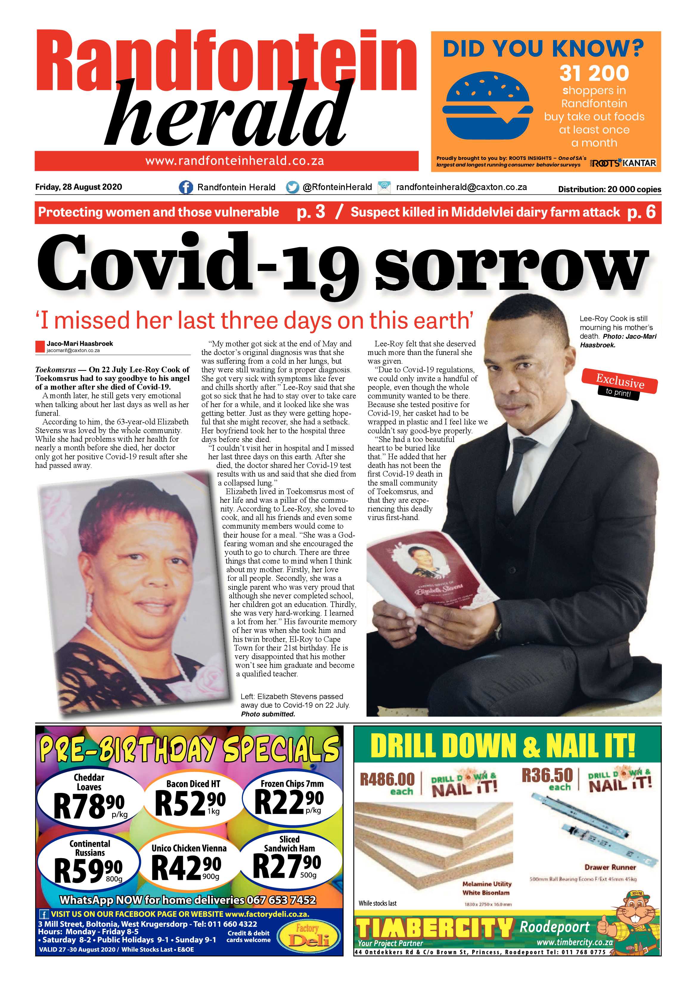 Randfontein Herald 28 August 2020 page 1