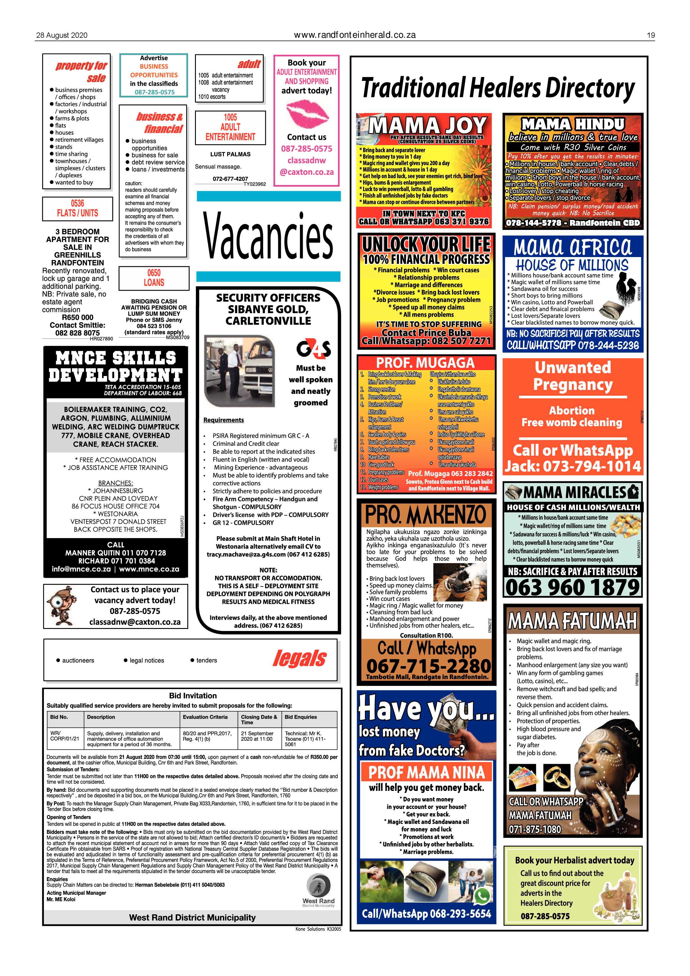 Randfontein Herald 28 August 2020 page 19