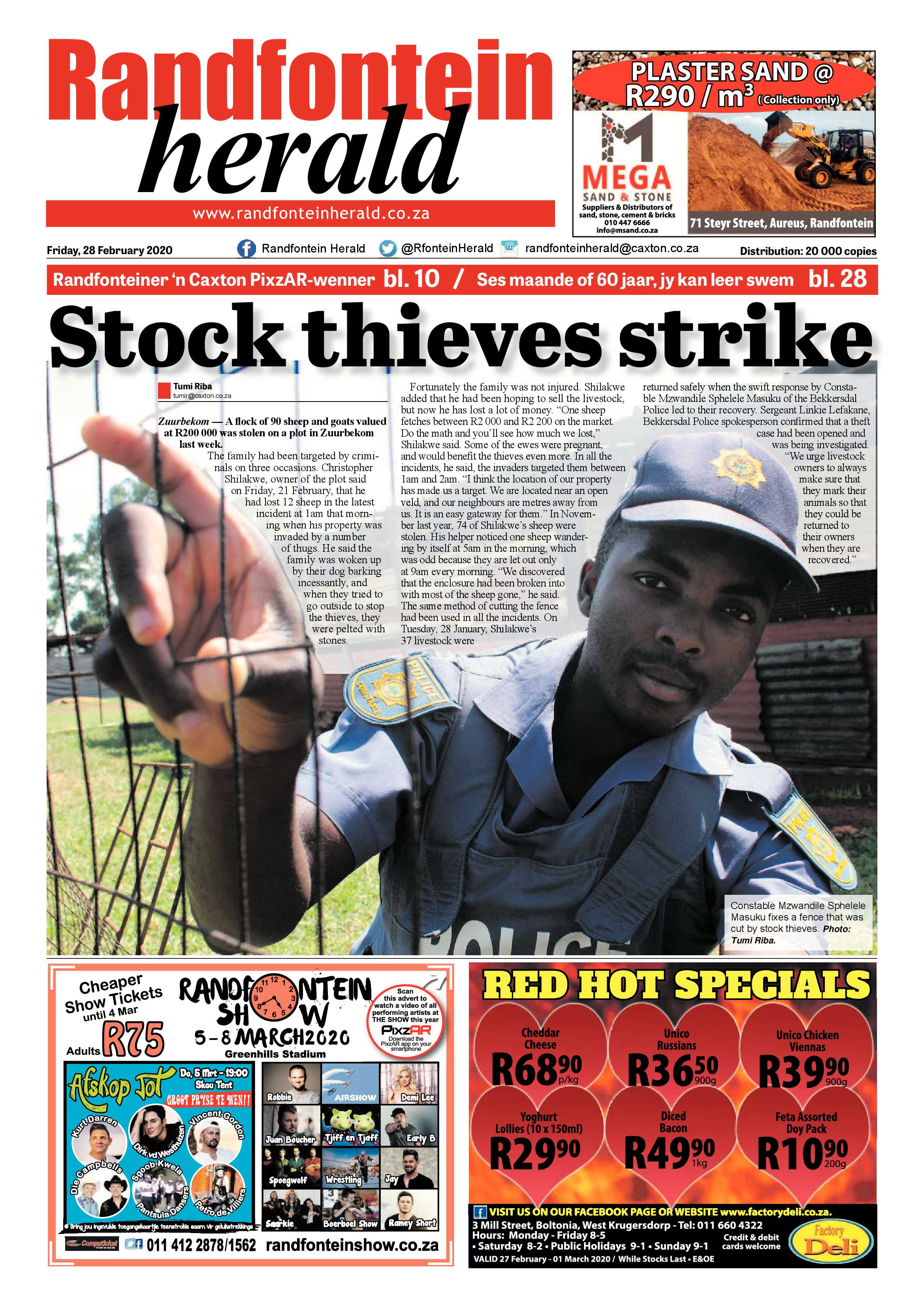 Randfontein Herald 28 February 2020 page 1