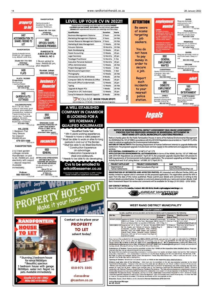 Randfontein Herald 28 January 2022 page 14