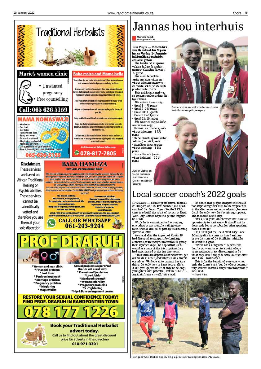 Randfontein Herald 28 January 2022 page 15