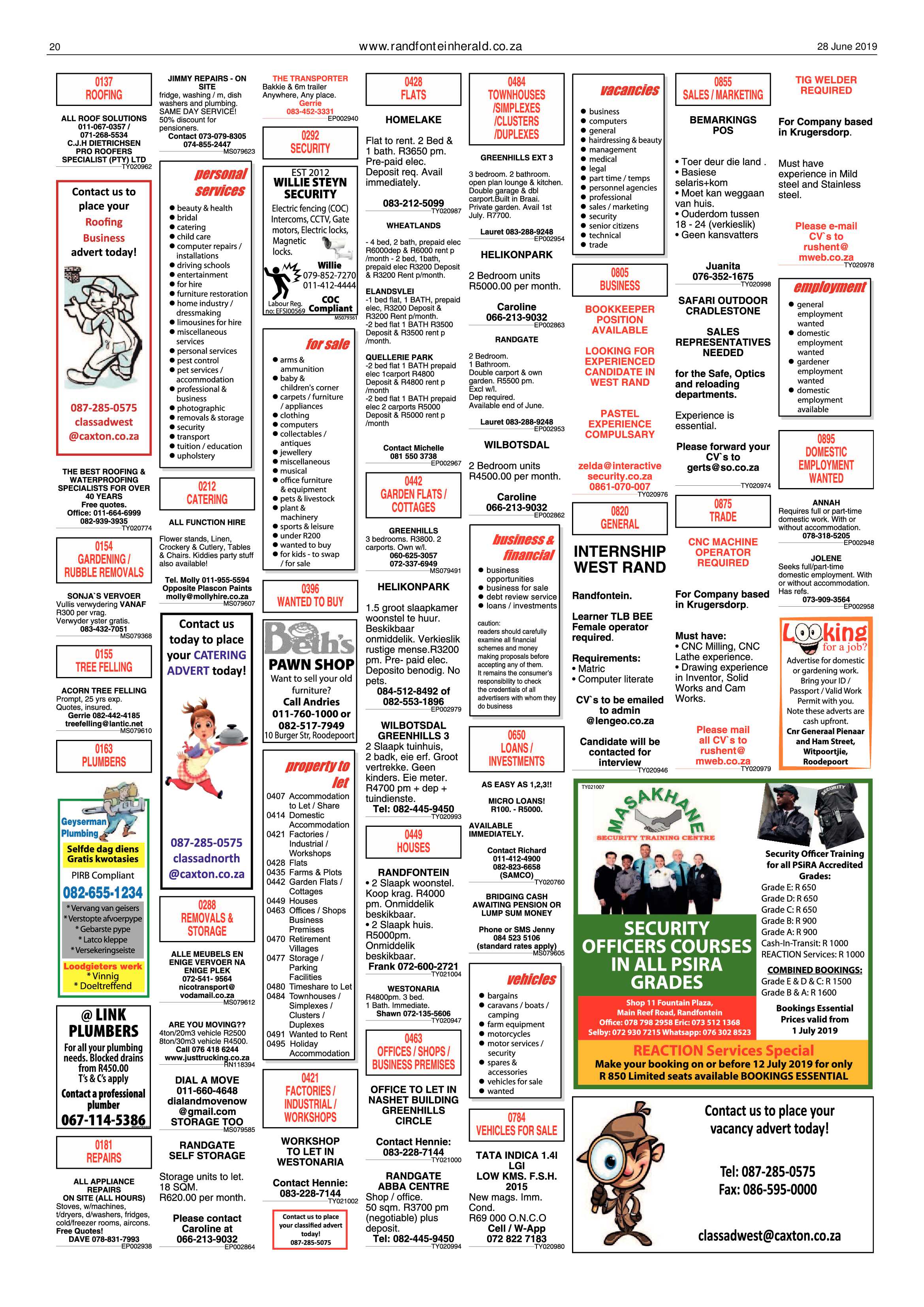 Randfontein Herald 28 June 2019 page 20