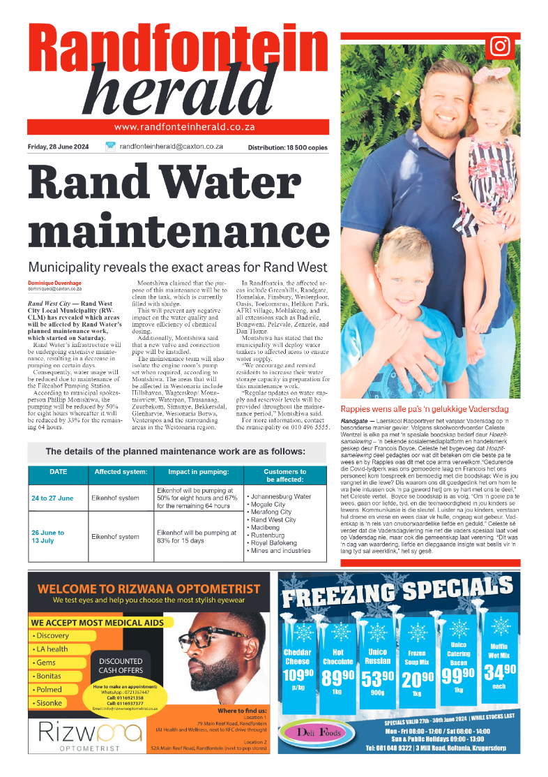 Randfontein Herald 28 June 2024 page 1
