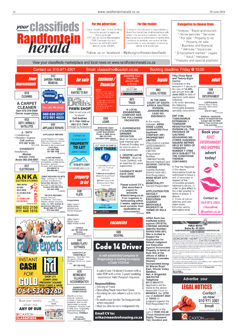 Randfontein Herald 28 June 2024 page 10
