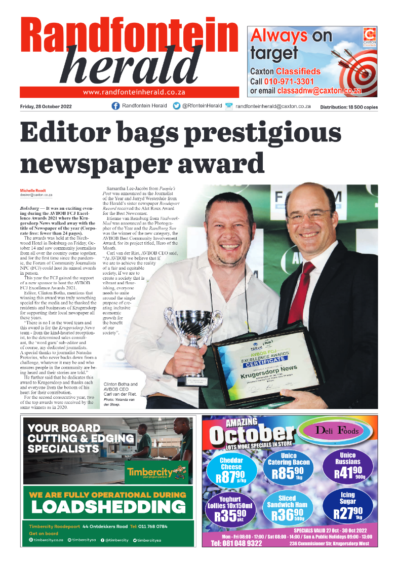 Randfontein Herald 28 October 2022 page 1