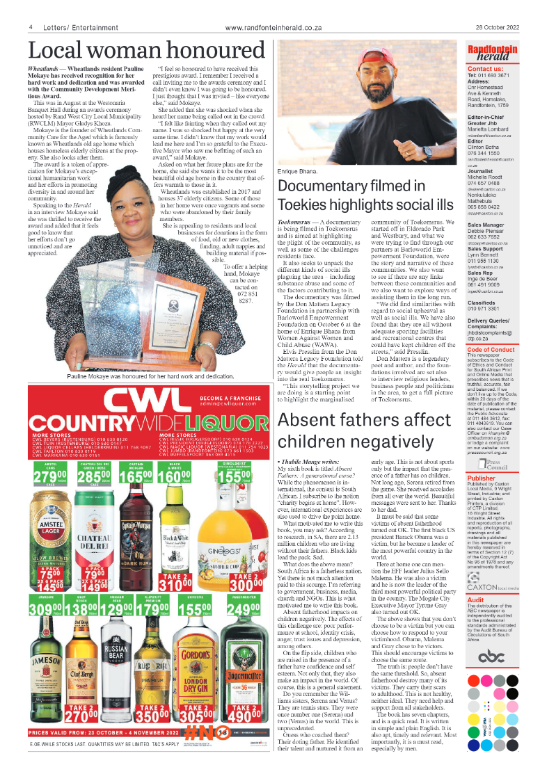 Randfontein Herald 28 October 2022 page 4