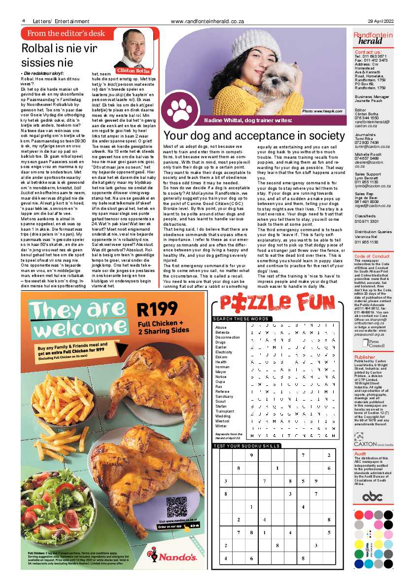Randfontein Herald 29 April 2022 page 4