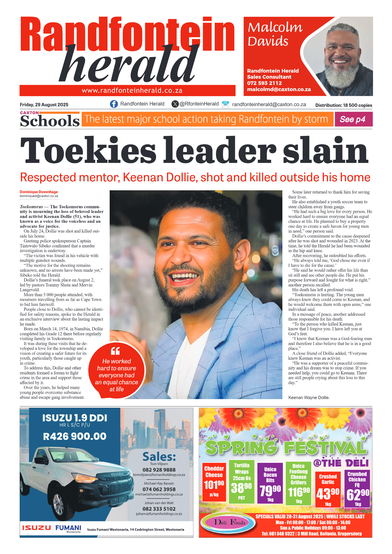 Randfontein Herald 29 August 2025 page 1