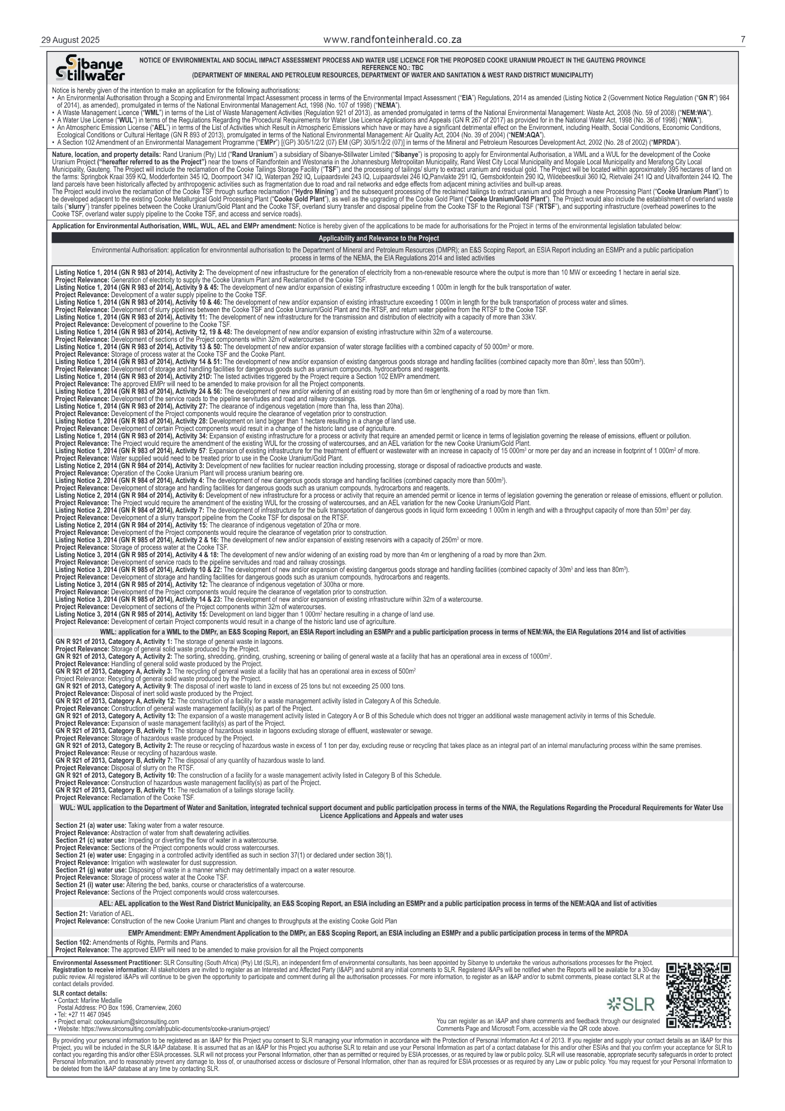 Randfontein Herald 29 August 2025 page 7