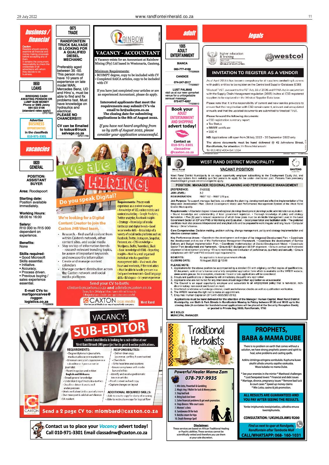 Randfontein Herald 29 July 2022 page 11