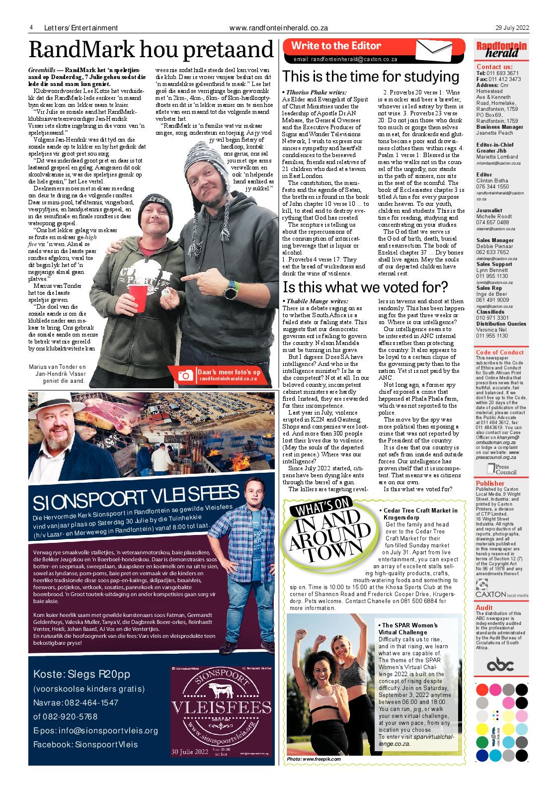 Randfontein Herald 29 July 2022 page 4