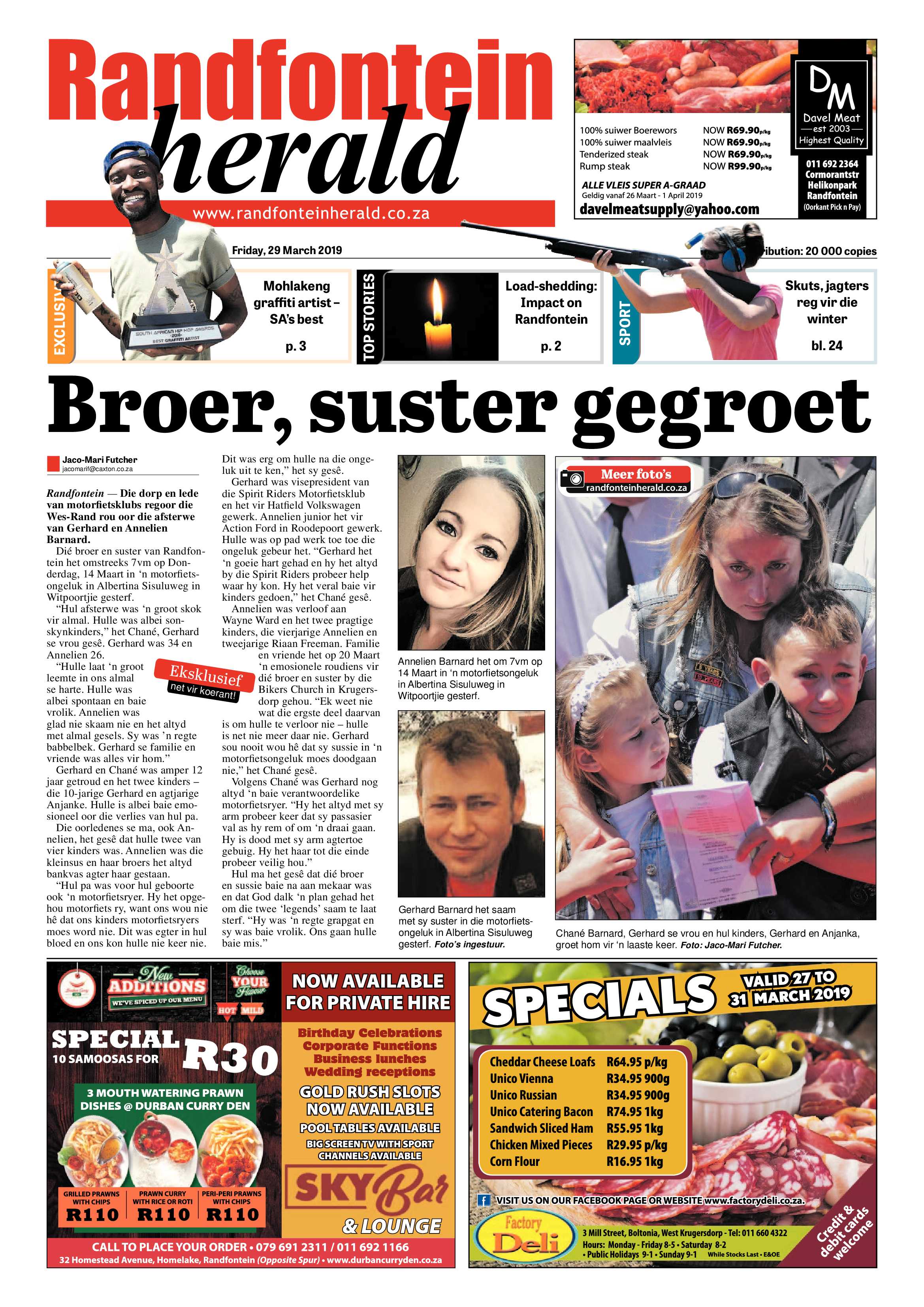 Randfontein Herald 29 March 2019 page 1