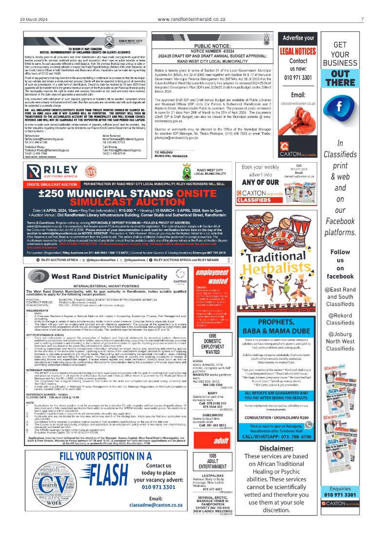 Randfontein Herald 29 March 2024 page 7