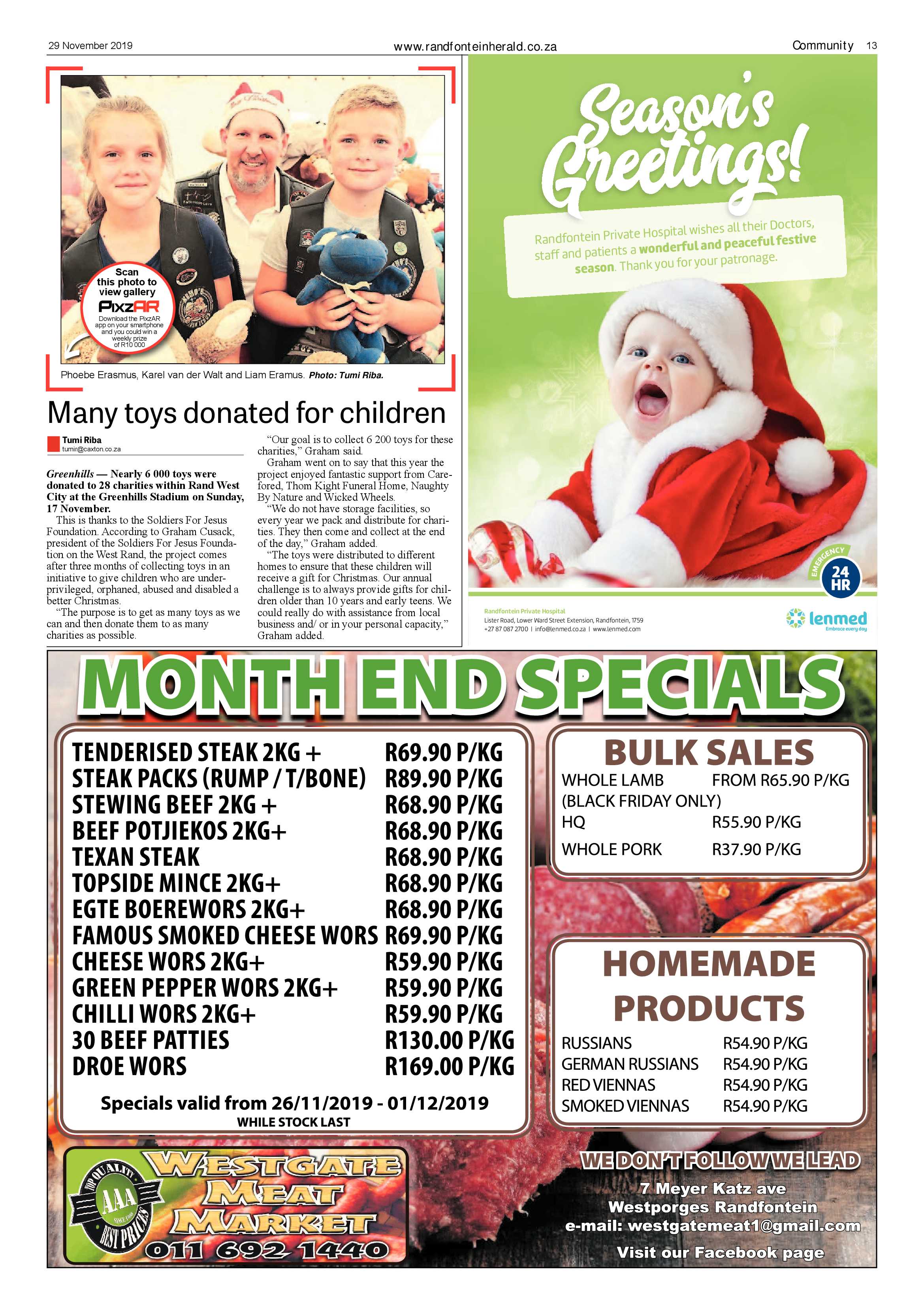 Randfontein Herald 29 November 2019 page 13