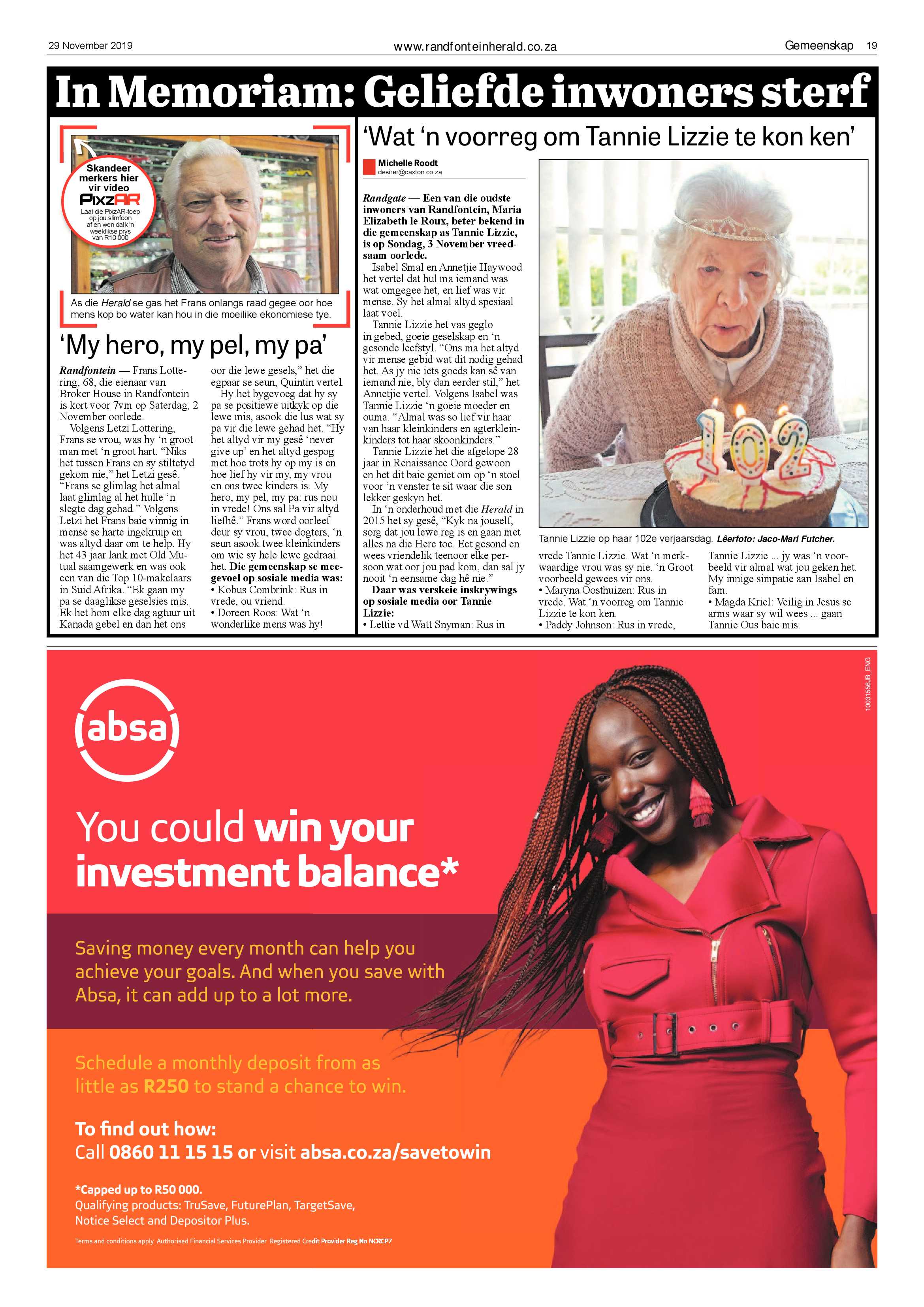 Randfontein Herald 29 November 2019 page 19