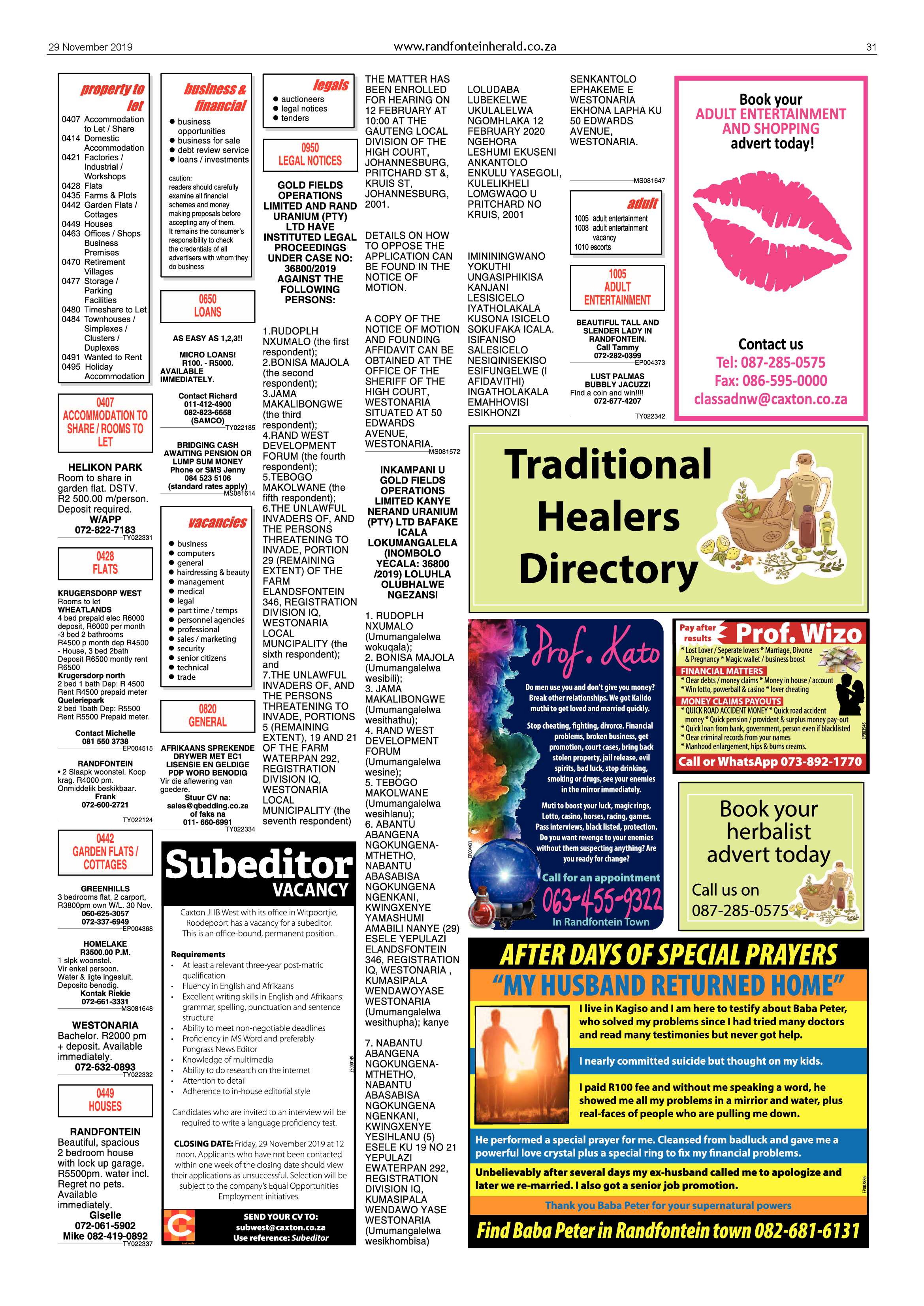 Randfontein Herald 29 November 2019 page 31
