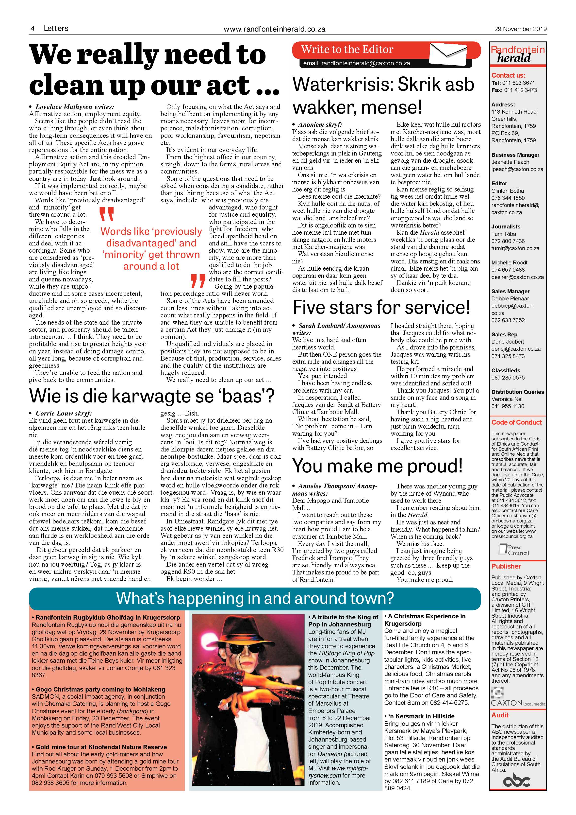 Randfontein Herald 29 November 2019 page 4