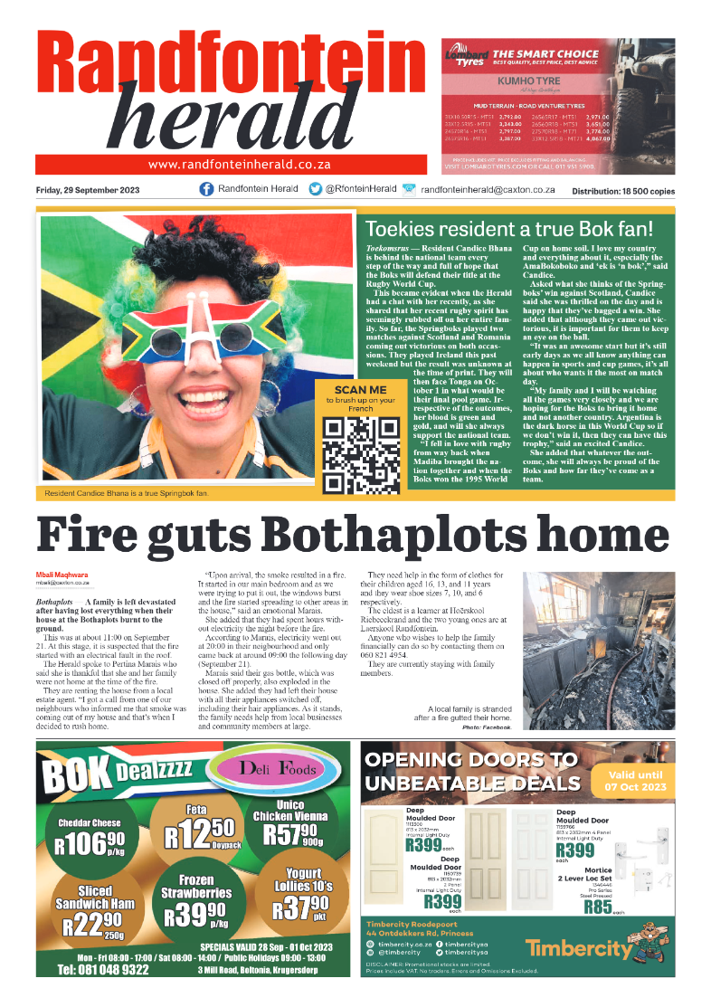 Randfontein Herald 29 September 2023 page 1