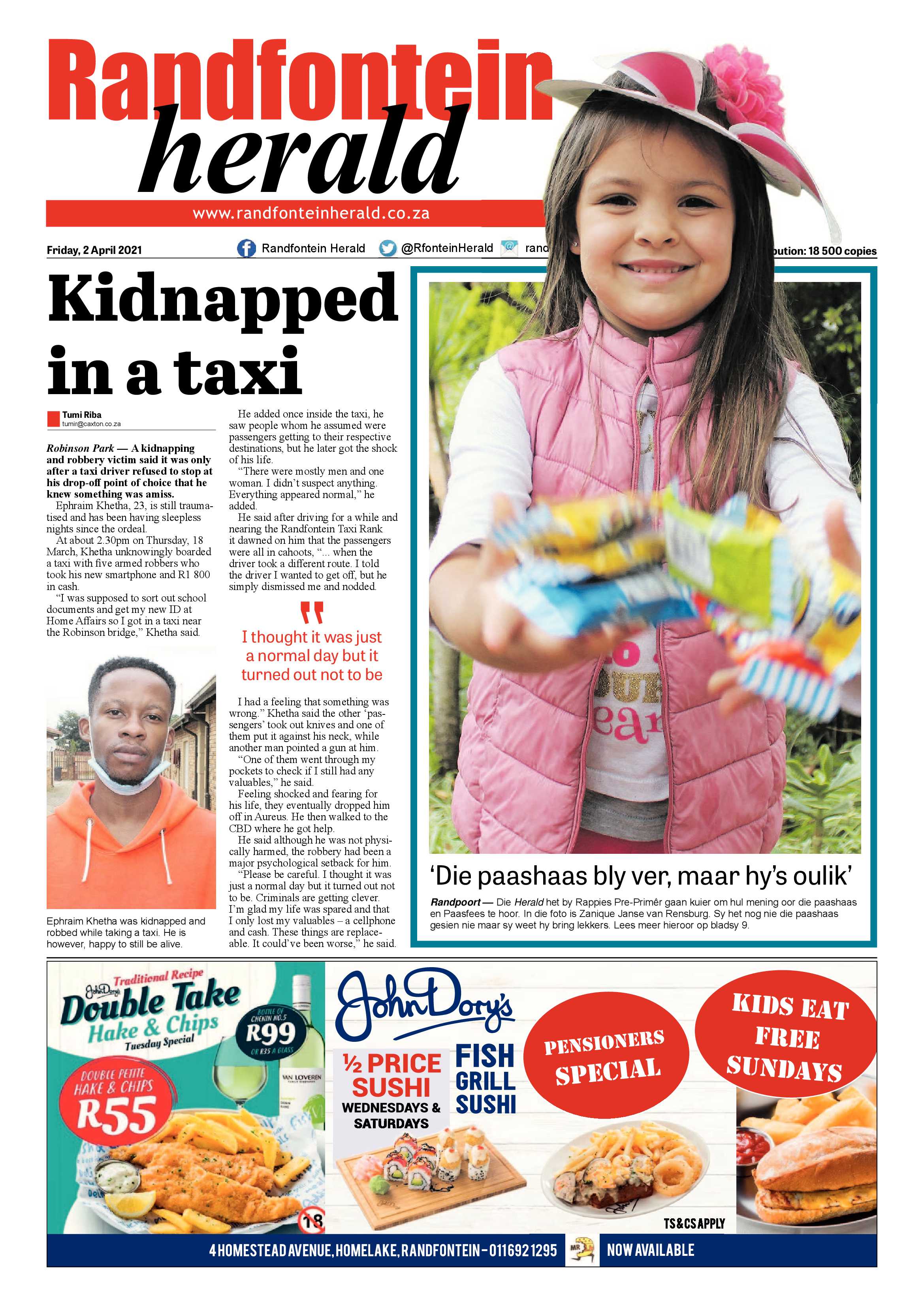 Randfontein Herald 2 April 2021 page 1