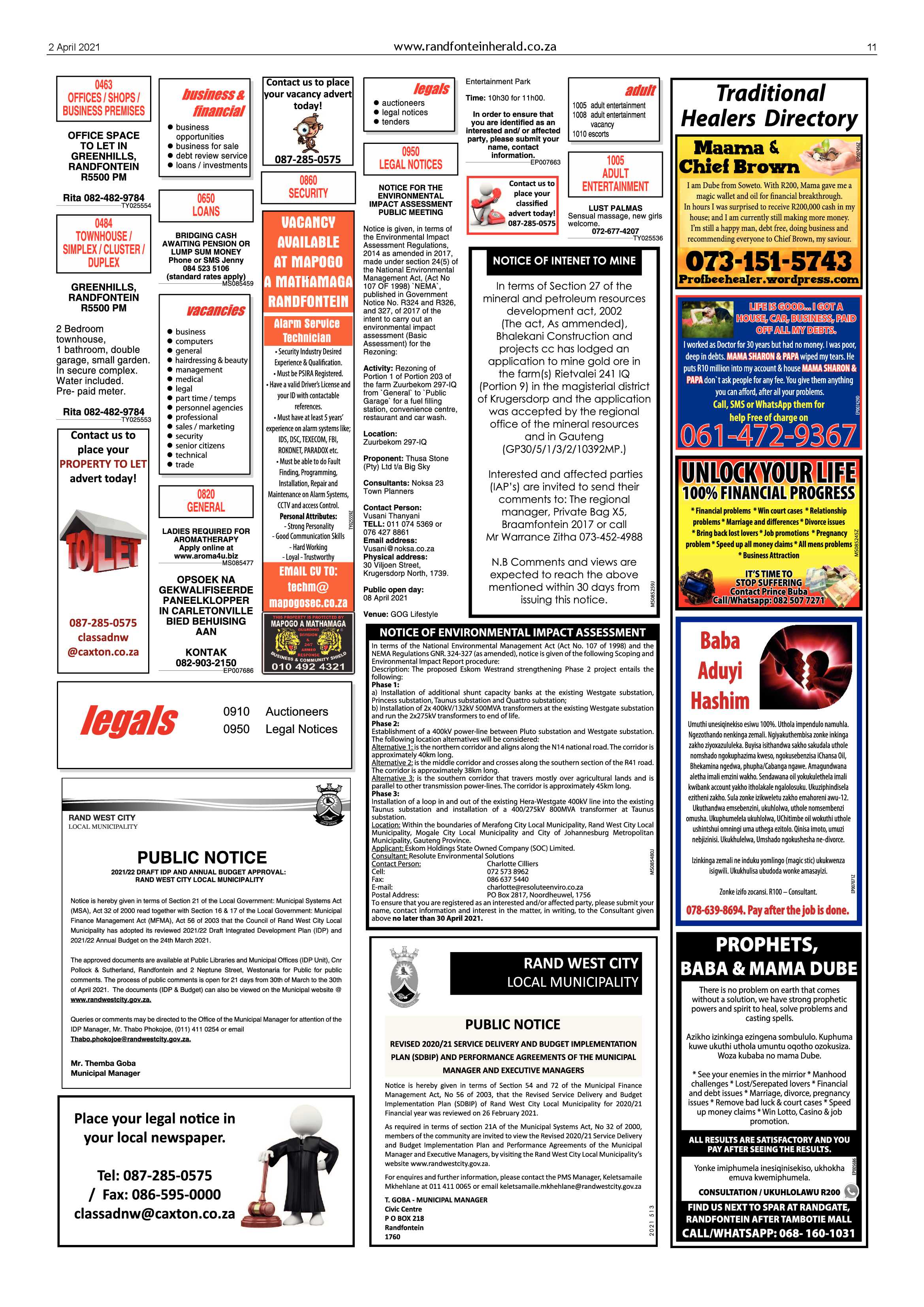 Randfontein Herald 2 April 2021 page 11