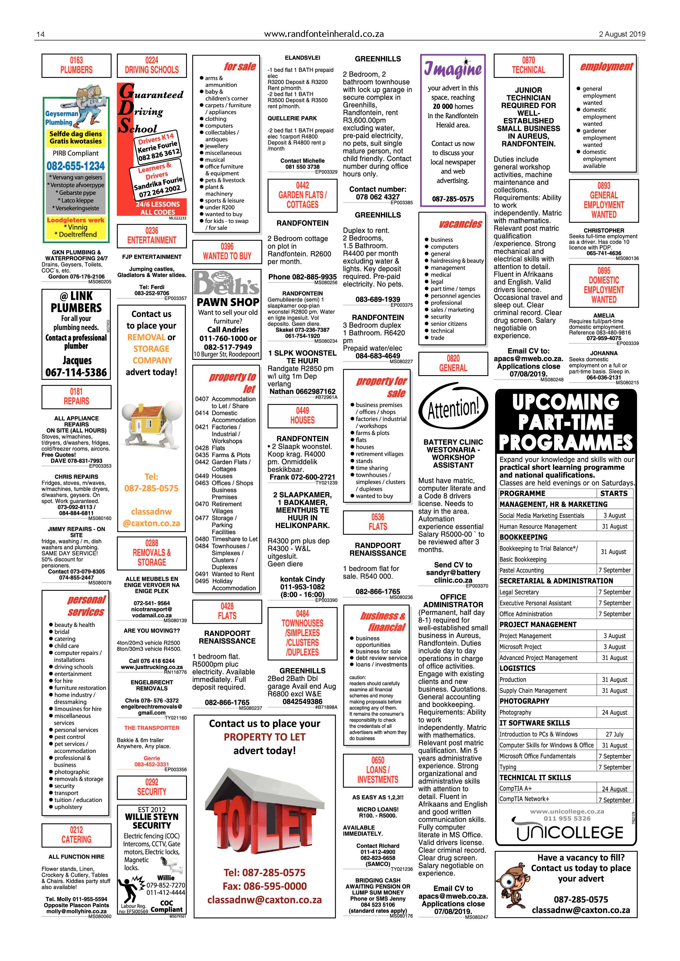 Randfontein Herald 2 August 2019 page 14
