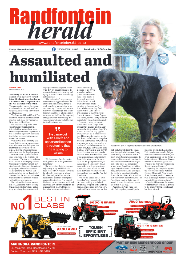 Randfontein Herald 2 December 2022 page 1