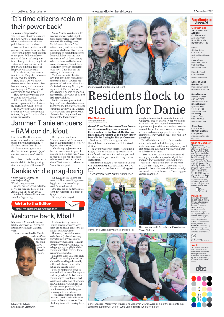 Randfontein Herald 2 December 2022 page 4