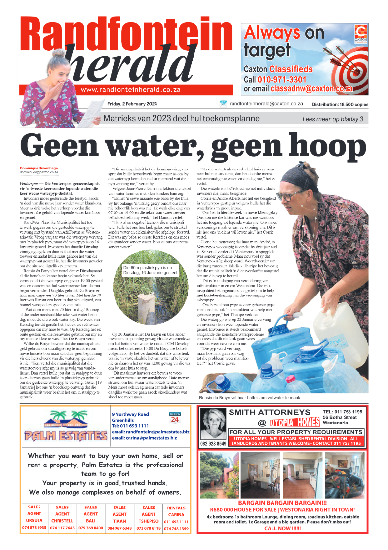 Randfontein Herald 2 February 2024 page 1