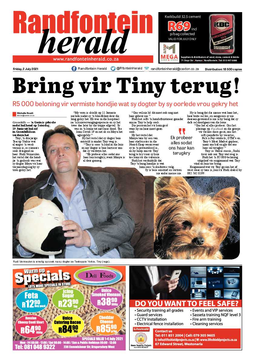 Randfontein Herald 2 July 2021 page 1