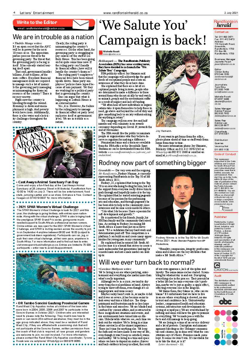 Randfontein Herald 2 July 2021 page 4