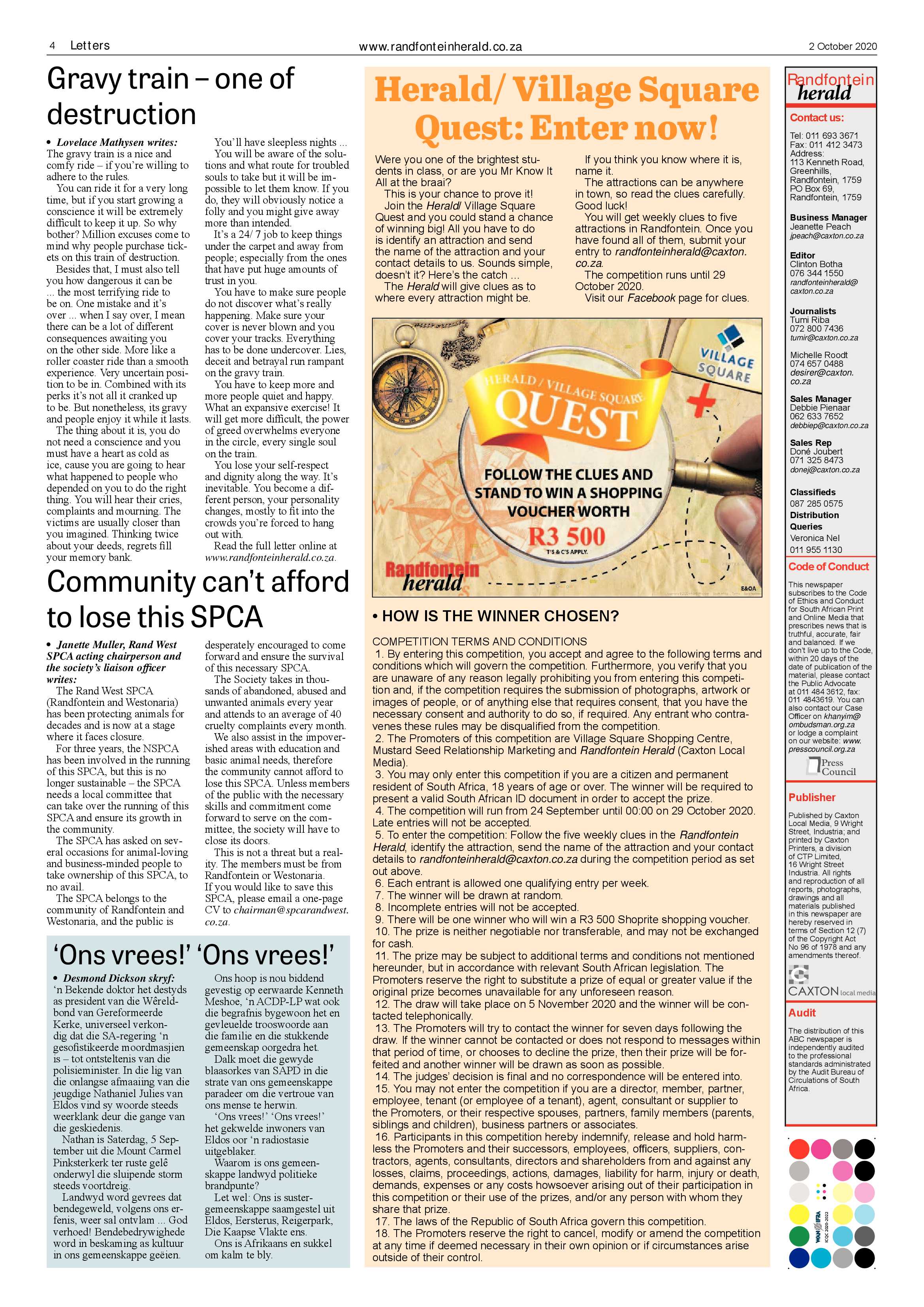 Randfontein Herald 2 October 2020 page 4
